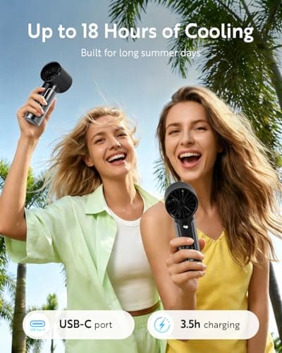 CHEERAIR Handheld Portable Fan, Adjustable Speed Powerful Mini Personal Fan, Rechargeable 5000mAh Battery Up to 18 Hours Runtime, Pocket Turbo Fan with Smart LED Display for Travel, Office, Outdoor - Thumbnail 2
