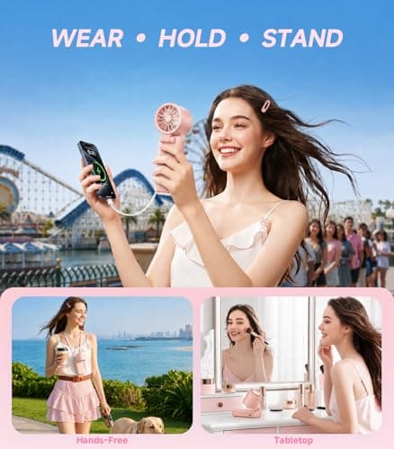 Turbo Portable Handheld Fan, 15000mAh Foldable Rechargeable Personal Fan for 40H, 4-in-1 Neck Fan with Built-in USB-C Cable & Display, 15m/s Hand Fans for Travel Concerts Outdoors Gifts for Women - Thumbnail 5