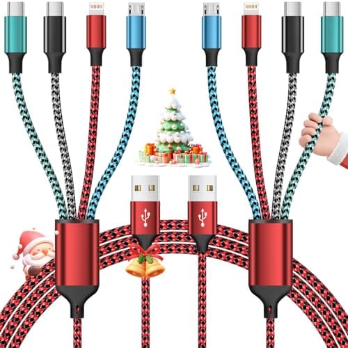 Multi Charging Cable,4 in 1 Charging Cable Charging Cables for Multiple Devices Nylon Braided Universal Charger Phone Charger Cord with 2 USB-C/IP/Micro USB Port for Cellphone/Tablets/More(2Pack 5FT) - Image 1