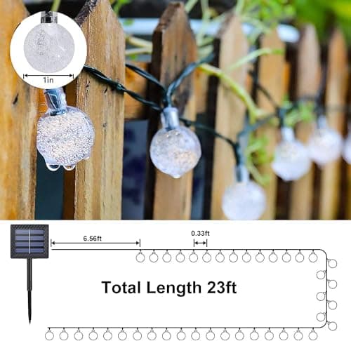 Solar String Lights, Small Crystal Ball Light，Outdoor String Light 60 LED 40ft 8 Lighting Modes Waterproof Solar Powered Patio Solar Light for Garden Yard Porch Wedding Party Decor (Pure White) - Thumbnail 5