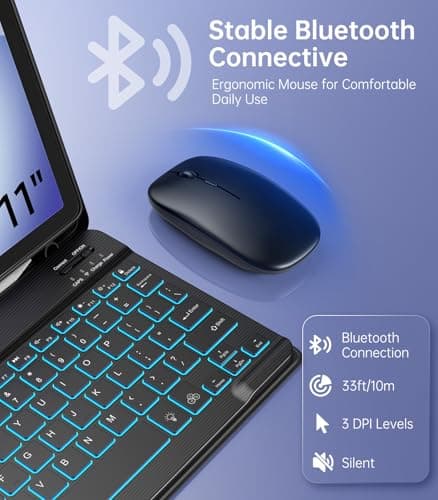 MoKo for Samsung Galaxy Tab A11 Plus/A9 Plus 11" Case with Keyboard & Mouse (2026/2023) - 7 Color Backlit Detachable Wireless Keyboard Cover with S Pen Holder for Galaxy Tablet A11+/A9+ Case, Black - Thumbnail 6