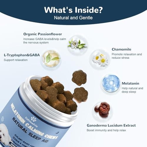 Vetriuntrix Melatonin for Dogs, Calming Chews for Dogs for Sleep, Fireworks, Storms, Thunder, Barking, Separation, Dog Calming Chews with Valerian Root & L-Theanine, 200 Count - Thumbnail 3