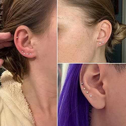 COTATI 20G Flat Back Earrings Stud Threadless Tragus Cartilage Lip Medusa Piercing Jewelry Hypoallergenic (Silver,20G 2/3/4mm CZ) - Thumbnail 3