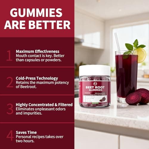 M inch Beet Root Gummies, Blood* Pressure Support & Nitric Oxide Booster, 8-in-1 Wellness Formula with Grape Seed, Coq10, Folic Acid, Vitamin C, B3 & B12, Sugar Free, Vegan, Pomegranate Flavor, 2 Pack - Thumbnail 6
