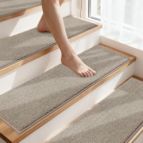 COSY HOMEER Stair Treads Non-Slip Carpet Stair Treads for Wooden Steps, Indoor Stair-Runner Rugs for Kids Elders & Pets 28"x9" (4Pc, Beige)