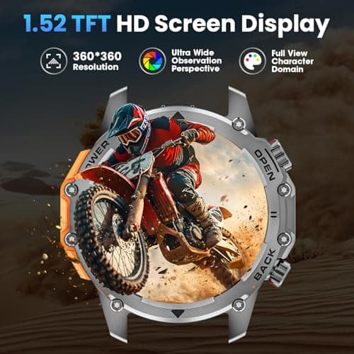 Hwagol Smart Watches for Men (Call/Notification),1.52''HD Military Smart Watch with Heart Rate/Sleep Monitor/Pedometer for Android and iOS,DIY Design Fitness Tracker,1 Pack with 2-Piece Look Set - Thumbnail 4