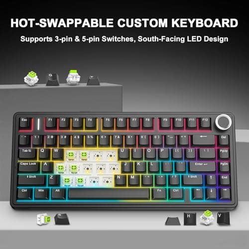 AULA F75 - 75% Wireless Mechanical Keyboard,Hot Swappable Custom Gaming Keyboard with Knob,BT5.0/2.4GHz/USB-C,RGB Backlit,Pre-lubed Switches,Double Shot PBT Keycaps,Creamy Mechanical Gaming Keyboards - Thumbnail 5