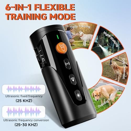 URCHIN Dog Bark Deterrent Device, 3X Ultrasonic Anti Barking Device 6 Modes Dog Trainer Rechargeable & Portable Safe Bark Control Indoor Outdoor for All Dogs with LED Flashlight - Black - Thumbnail 5