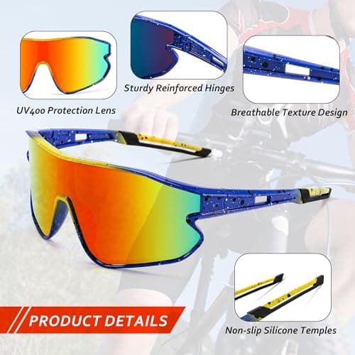 FEISEDY Unisex Youth Sunglasses, Teens Baseball Tennis Sunglasses, UV400 Sports Boys Girls Cycling Shades B4064 (Blue Yellow Frame/Red Mirror) - Thumbnail 6