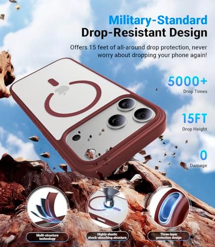 Shiiuou Magnetic for iPhone 17 Pro Max Case, [Anti-Slip] [Military-Grade Drop Protection] [Camera Protection] Skin-Friendly Slim Matte Shockproof Protective Case for iPhone 17 Pro Max, Wine Red - Thumbnail 2