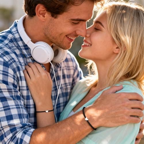 Matching Couple Bracelet Jewelry Gifts - 925 Sterling Silver 2Pcs Heart Love Adjustable Rope Romantic Present with Card for Girlfriend Boyfriend Wife Husband Christmas Valentine Anniversary Birthday - Thumbnail 2