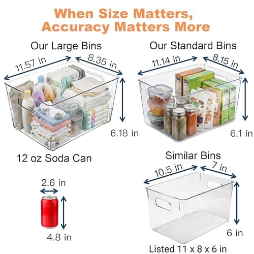 MOONEDGE 8 Pack Clear Plastic Storage Bins, 12 x 8 x 6in Stackable Pantry Organizer Cabinet Containers for Under-Sink Storage, Kitchen, Fridge, Bathroom and Home Organization - Thumbnail 3
