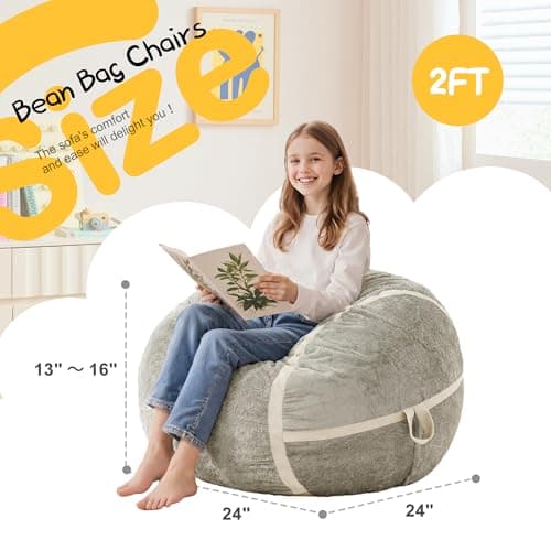 Homguava 2FT Bean Bag Chair Giant Bean Bag Chairs for Adults with Memory Foam Filled,Beanbag Chair with Soft Faux Fur Cover,Comfy Bean Bag Sofa Lounger for Living Room,Game Room,Bedroom - Thumbnail 2