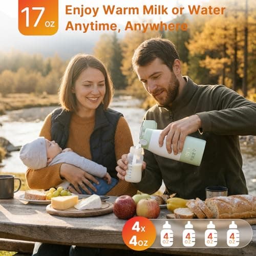 JDZ Portable Bottle Warmer, 16000mAh Rechargeable Baby Bottle Warmer with 7 Temp Settings (113-167°F), Fast Heating 17oz 316 Stainless Steel Travel Milk Warmer for Breastmilk & Formula On the Go - Thumbnail 5