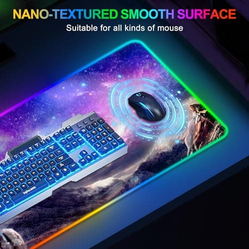 ARTSO RGB Gaming Mouse Pad, Large Extended Soft Led Mouse Pad with 14 Lighting Modes 2 Brightness, Water Resist Keyboard Pad, Computer Mousepads Mat 35.4x15.7inch, Starry Mountains - Thumbnail 3