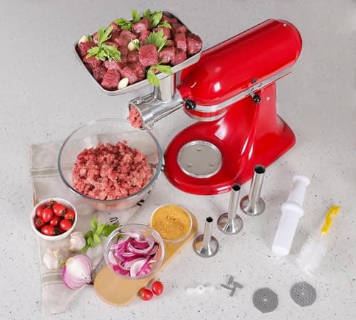 Stainless Steel Food Grinder Attachment for KitchenAid Mixers, Heavy-Duty Metal Meat Grinder with 3 Sausage Stuffers & Grinding Plates, Dishwasher Safe Accessories by Rafbar - Thumbnail 5