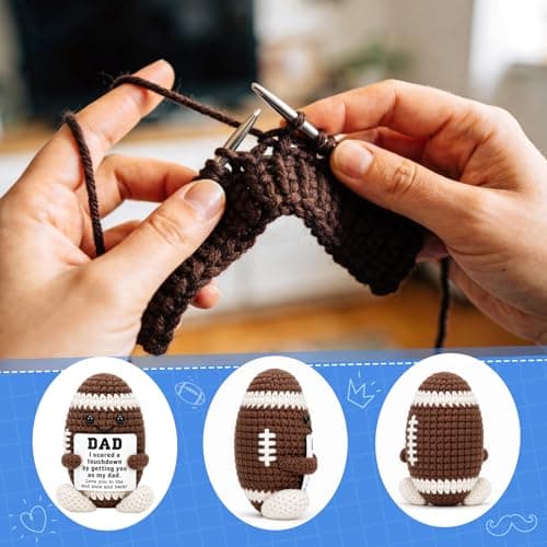 Mini Fathers Day Dad Gifts for Men from Daughter Son Wife Positive Handmade Crochet Football Birthday Gifts for Dads I Love You Papa Best Dad Gift for Step Dads Father in Law Husband Desk Decor - Thumbnail 3