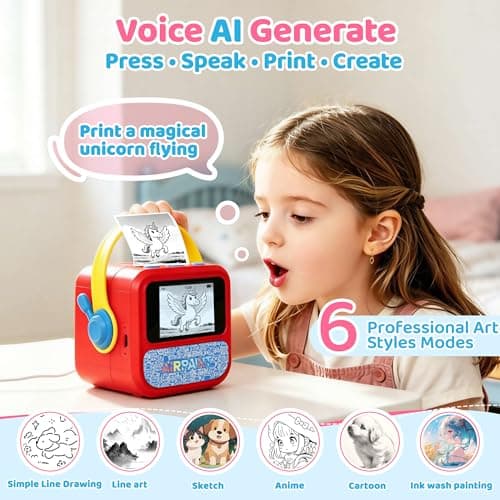 Lumavere AI Voice Sticker Printer, Portable Pocket Sticker Printer with HD Display, Mini Inkless Thermal Sticker Maker Machine with Handle for Coloring Creative DIY Fun, 5 Rolls Paper Included - Thumbnail 2