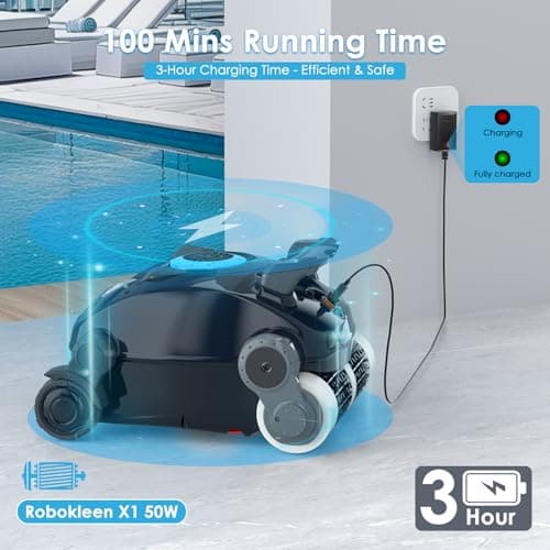 Cordless Robotic Pool Cleaner, Wall Climbing, Lightweight, Extended Battery Life, 8L Large Capacity, Advanced Dual-Motor, X1 Auto Pool Vacuum for Inground & Above Ground Pools Up to 1100 Sq.Ft, Blue - Thumbnail 6