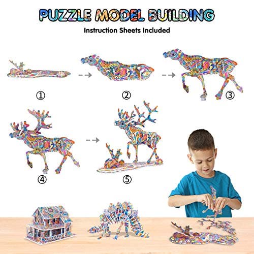 BEARUN 3D Coloring Puzzle Set, Arts and Crafts for Girls and Boys Age 6 7 8 9 10 11 12 Year Old, Fun Educational Painting Crafts Kit with Supplies for Kids, Birthday Toy Gift for Kids - Thumbnail 3
