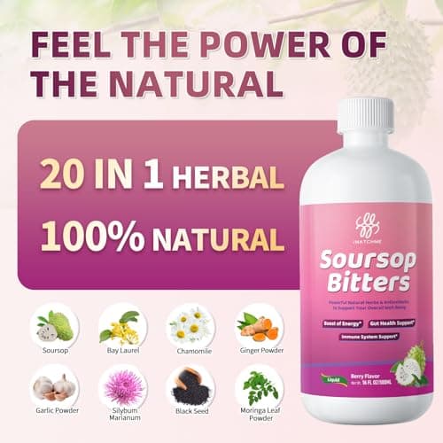 Soursop Bitters Liquid-Pure 20 Herb Guanabana Tea for Digestive Health,Gut Detox & Cleanse,Antioxidant,Immune Support with Black Seed,Moringa,Turmeric&Ashwagandha, 98% High Absorption,Non-GMO 16 fl oz - Thumbnail 3