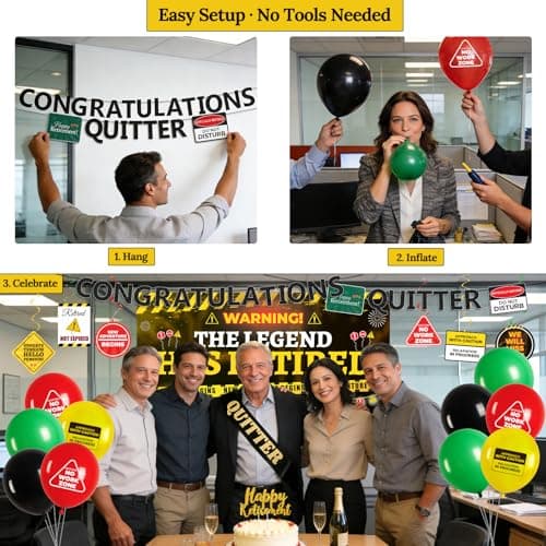 Retirement Party Decorations for Coworker, Funny Warning Theme Happy Retirement Decorations with Banner, Balloons & Cake Topper for Office Farewell, Retirement Decors for Men - Thumbnail 6