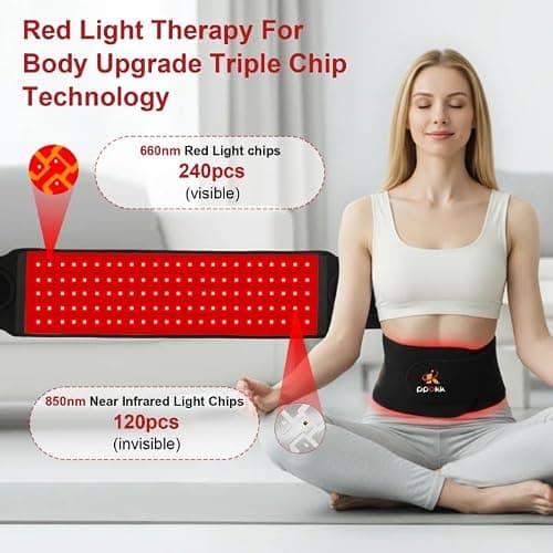 Red Light Therapy for Body,120 LEDs Infrared Light Therapy Wrap Belt for Waist,Upgraded 3 in 1 Led Beads,660nm Red Light &850nm Near Infrared Light Device for Back with Timer - Thumbnail 2