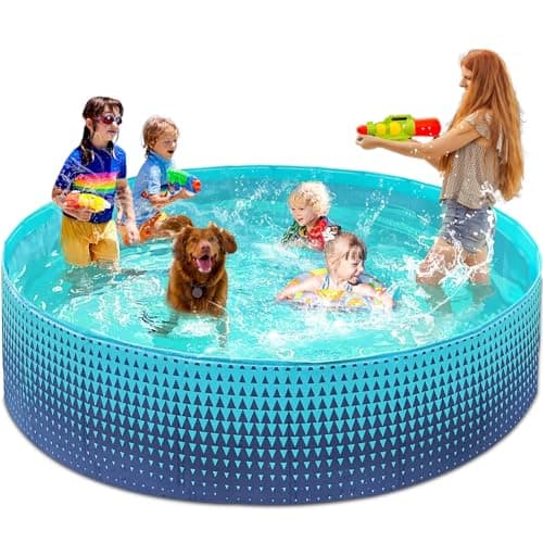 Jasonwell Foldable Dog Kiddie Pool - Hard Plastic Kids Paddling Pool Toddler Baby Swimming Pools for Backyard Collapsible Whelping Box Pet Doggie Cats Wading Pools Bathtub for Puppy Large Dogs 97In,G - Image 1