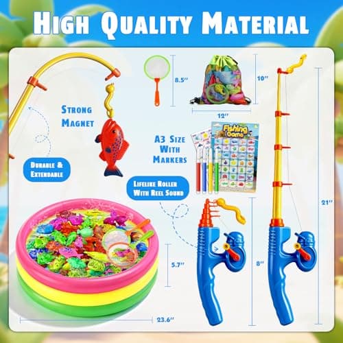 CozyBomB™ Magnetic Fishing Toys Game Set for Kids | Water Table Bathtub Kiddie Pool Party Pole Rod Net, Outdoor Plastic Floating Fish, Toddler Bath Color Ocean Sea Animals Birthday Gift Age 3-5 6 4-8 - Thumbnail 3