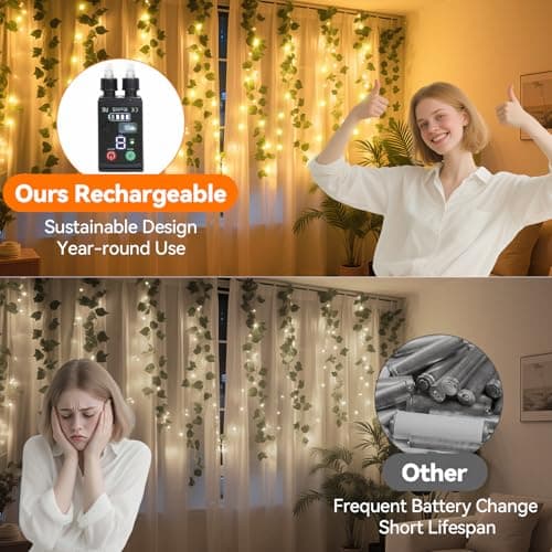 Lakumu 2-in-1 Rechargeable Fairy Lights, 66FT 200 LED Warm White String Lights with Remote & Timer, Waterproof Battery Operated Twinkle Lights for Indoor Outdoor Bedroom Camping Christmas Decorations - Thumbnail 2