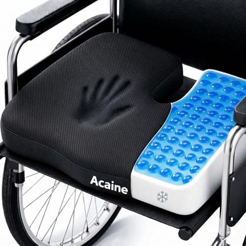 Acaine Extra Wide Cooling Gel Seat Cushion for Wheelchair & Office Chair, Waterproof Silk Cushion for Hip & Lumbar Support, Pressure Relief for Long Sitting, Sciatica & Tailbone Pain
