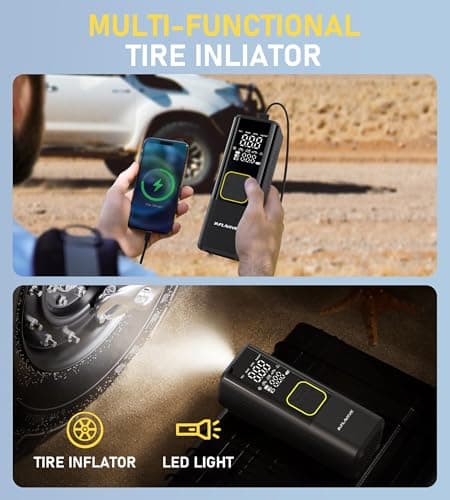 Tire Inflator Portable Air Compressor, 150 PSI Cordless Air Pump for Car Tires with Digital Pressure Gauge, 3X Faster Tire Pump for Cars, Motorcycle, Bicycle, Balls with LED Light, Auto Shut-Off - Thumbnail 6