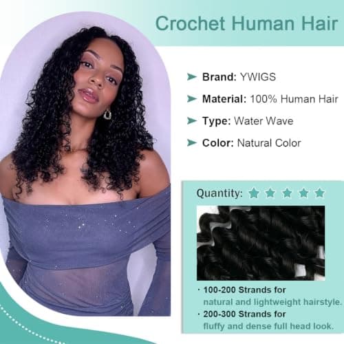 YWIGS Pre-Separated Human Crochet Hair Water Wave Crochet Human Hair Extensions Feather Crochet Human Hair 12" NC 50 Strands - Thumbnail 3