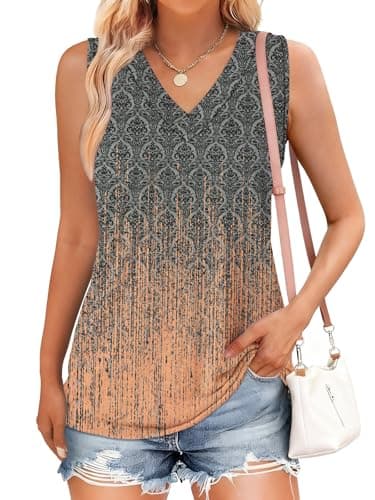 GKBK Summer Tank Tops for Women 2026 Sleeveless Dressy Casual V Neck Tops Loose Fit Trendy Tie Dye T Shirts Business Casual Tunic Tee Vacation Outfits Tie-dye GreyPink L - Thumbnail 2