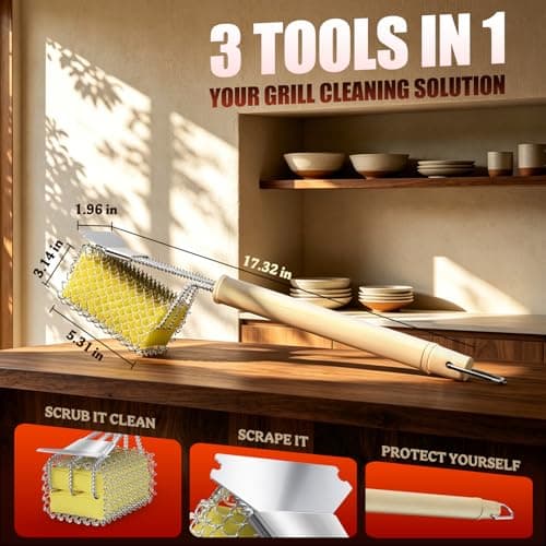 Bristle-Free Grill Brush with Scraper - Safe Steam Clean BBQ Brush with 18" Heat-Resistant Handle, 304 Stainless Locked-Core Mesh Head & HD Scraper | No Loose Wires Design | Grill Grate Cleaner Tool - Thumbnail 4