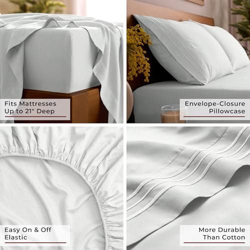 Mellanni Full Sheet Set - 6-Piece Iconic Collection Bedding, (Including 4 Pillowcases), 21-Inch Extra Deep Pocket, Easy Care, Ultra Soft, Cooling Sheets, Brushed Microfiber - Ivory - Thumbnail 5