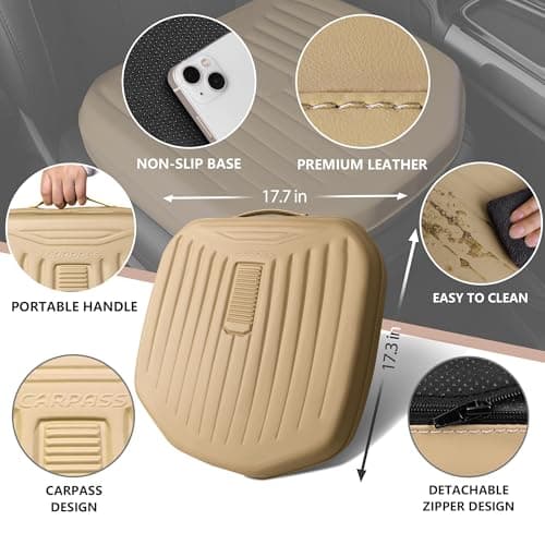 CAR PASS Premium Leather Car Seat Cushion, Comfort Memory Foam Driver Seat Cushion for Long Driving, Waterproof Non-Slip Seat Cushions for Cars, Truck, SUV, Office Chairs, Stadium, Beige - Thumbnail 2