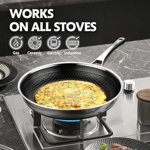 Non Stick Frying Pans Set,Hybrid Pan Set(8+10+12inch) Frying Pans Nonstick for cooking,PFOA Free Induction Cookware Sets,non stick Stainless Steel Skillets,Dishwasher and Oven Safe Kitchen set - Thumbnail 6