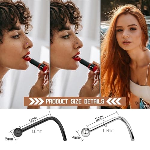 BOGKU 8pcs Nose Rings Titanium Nose Piercings Screw for Women 20G Nose Rings Studs Hypoallergenic Body Piercing Jewelry Set for Women Men - Thumbnail 2