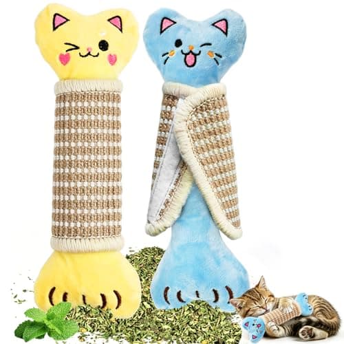 ENNOKEY Cat Toys Pillows, Catnip Cat Kicker Toys, 2 PCS Durable Chew Toy with Scratching Mat, Crinkle Sound Silvervine Cat Pillow for Teeth Cleaning, Interactive Kitten Toys for Indoor Cats