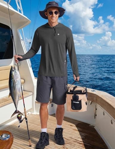 PINSPARK Men's Sun Hoodie Shirts Long Sleeve Fishing Swim SPF Shirt Rash Guard UPF 50+ Lightweight for Hiking Running Workout M Dark Grey - Thumbnail 3