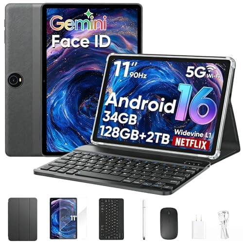 HNVHNV Android 16 Tablet 11 inch Tablets with Keyboard, 34GB+128GB+2TB Expand, 2.2 GHz Octa-Core, 90Hz FHD+ IPS Display, Gemini AI, 8000mAh, GPS, 2-in-1 Tablet with Case, Mouse, Stylus (Gray) - Image 1