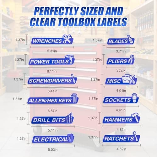 Magnetic Tool Box Labels and Hooks Set, 12 PCS Toolbox Magnetic Labels + 4PCS Self Adhesive Metal Hooks, Reusable Tool Box Accessories Organize for Steel Carts, Drawers, and Cabinets(Blue) - Thumbnail 5