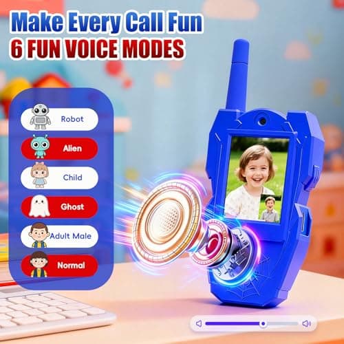Video Walkie Talkies for Kids 2 Pack Rechargeable with Screen HD Camera &Voice Changer, 1000FT Long Range 2 Way Radio Toys Indoor Outdoor Camping Hiking Toys Birthday Gifts, Spider for Boys Girls 3-12 - Thumbnail 4