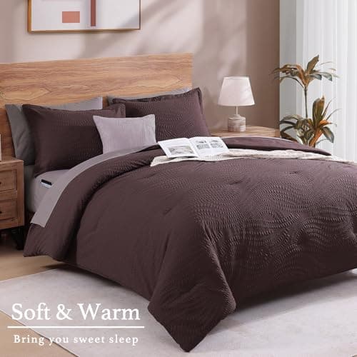Geniospin Twin Comforter Set - 5 Pieces Purple Bedding Set, Botanical Textured Comforter Set, All Season Comfortable Bed in a Bag with Comforter, Sheets, Pillowcase & Sham - Thumbnail 2