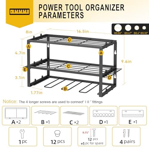 Spacecare Power Tool Organizer- Power Drill Tool Holder- Heavy Duty Tool Shelf & 1 Pack 3 Layers Tool Rack Cordless Drill Holder- Floating Tool Shelf Wall Mounted Tool Storage Rack for 4 Drill Holders - Thumbnail 2