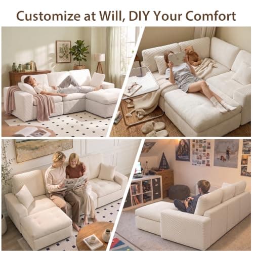 anfutek L-Shaped Modular Sectional Couch for Living Room Furniture, Boneless Cloud Couch Set with Back Support, Modular Sectional Sofas for Living Room Furniture with Ottoman - Thumbnail 3