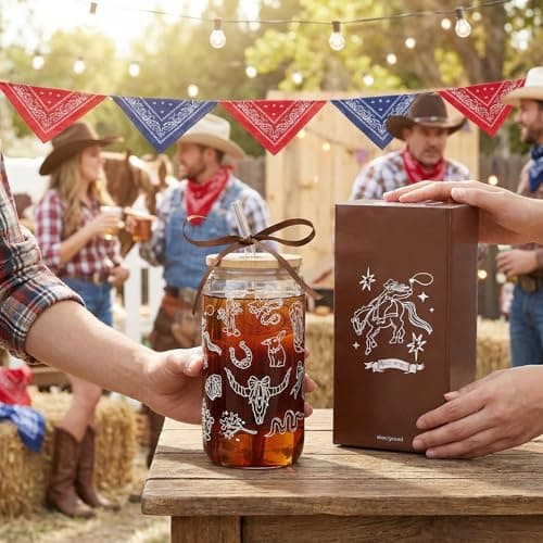 Celebloom Western Gifts for Women, Cute Glass Cup for Cowgirl, Western Cowgirl Stuff Iced Coffee Tumbler for Country Girl Gifts Christmas Birthday Mothers Day Gift for Friend 16oz - Thumbnail 2