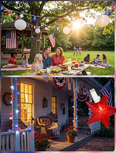 35 LED Patriotic Star String Lights, 13.6FT 4th of July Red White and Blue String Light with LED Mini Bulbs, Waterproof Connectable Independence Day Lights for Home Patio Garden Yard Memorial Day - Thumbnail 5
