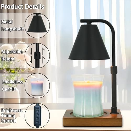 Candle Warmer Lamp with Timer for Women Candle Warmer Height Adjustable, House Warming Gifts New Home Decor, Wax Melt with 2 Bulbs 1-Black - Thumbnail 3